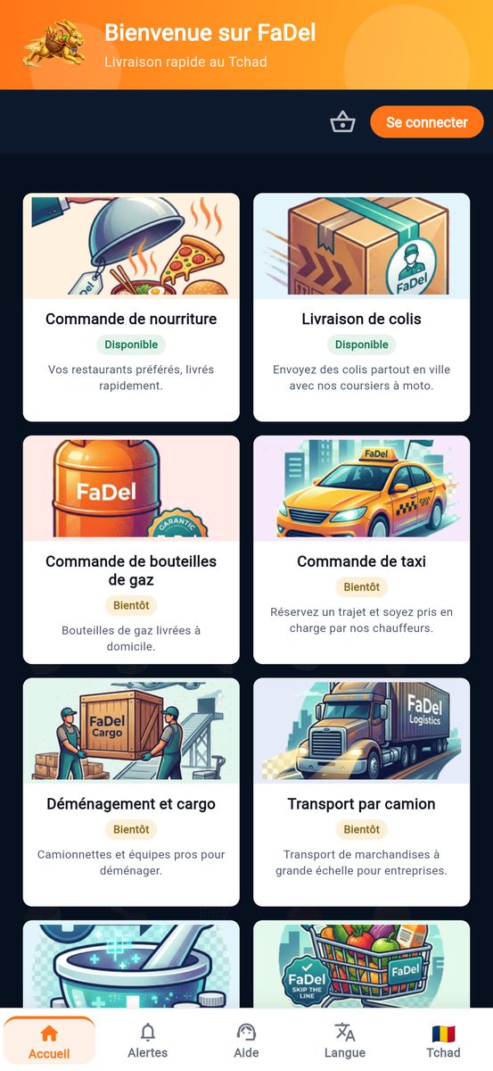 Écran d'accueil de l'application FaDel